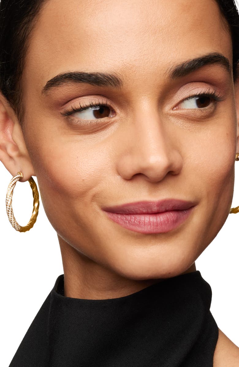 David Yurman Cable Edge Hoop Earrings in Recycled 18K Yellow Gold with Pavé Diamonds, Alternate, color, 18K Gold Recycled