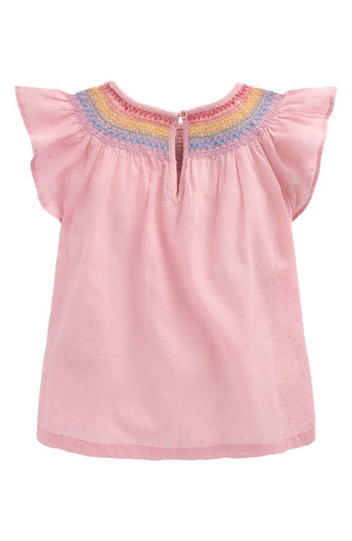 Mini Boden Kids' Embroidered Smocked Cotton Top In Vintage Pink
