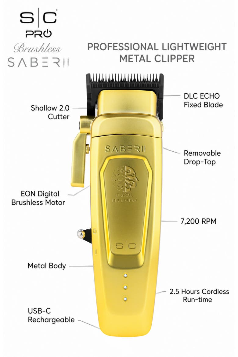 Saber 2 Professional Cordless Hair Clipper, Alternate, color, Gold