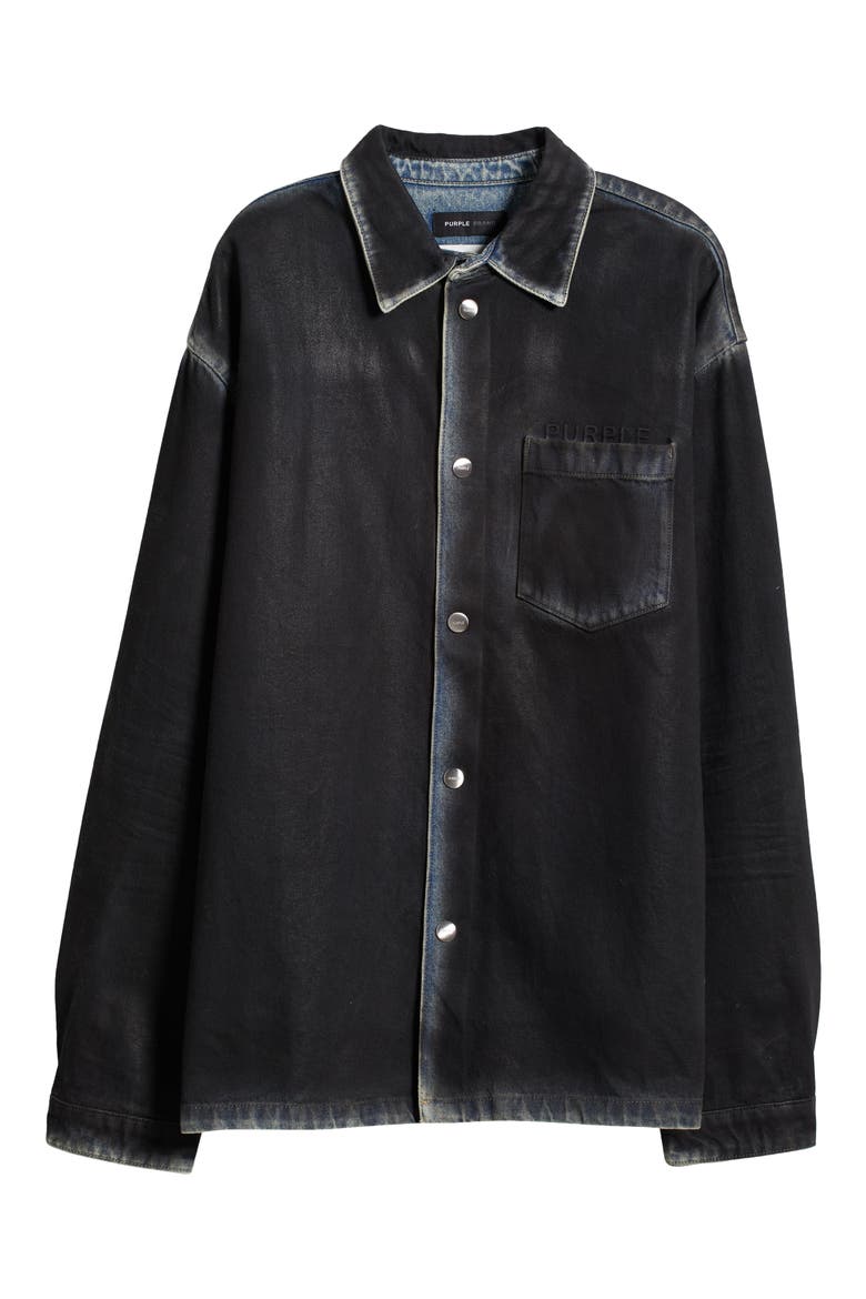 Coated Denim Shirt Jacket, Alternate, color, BLACK