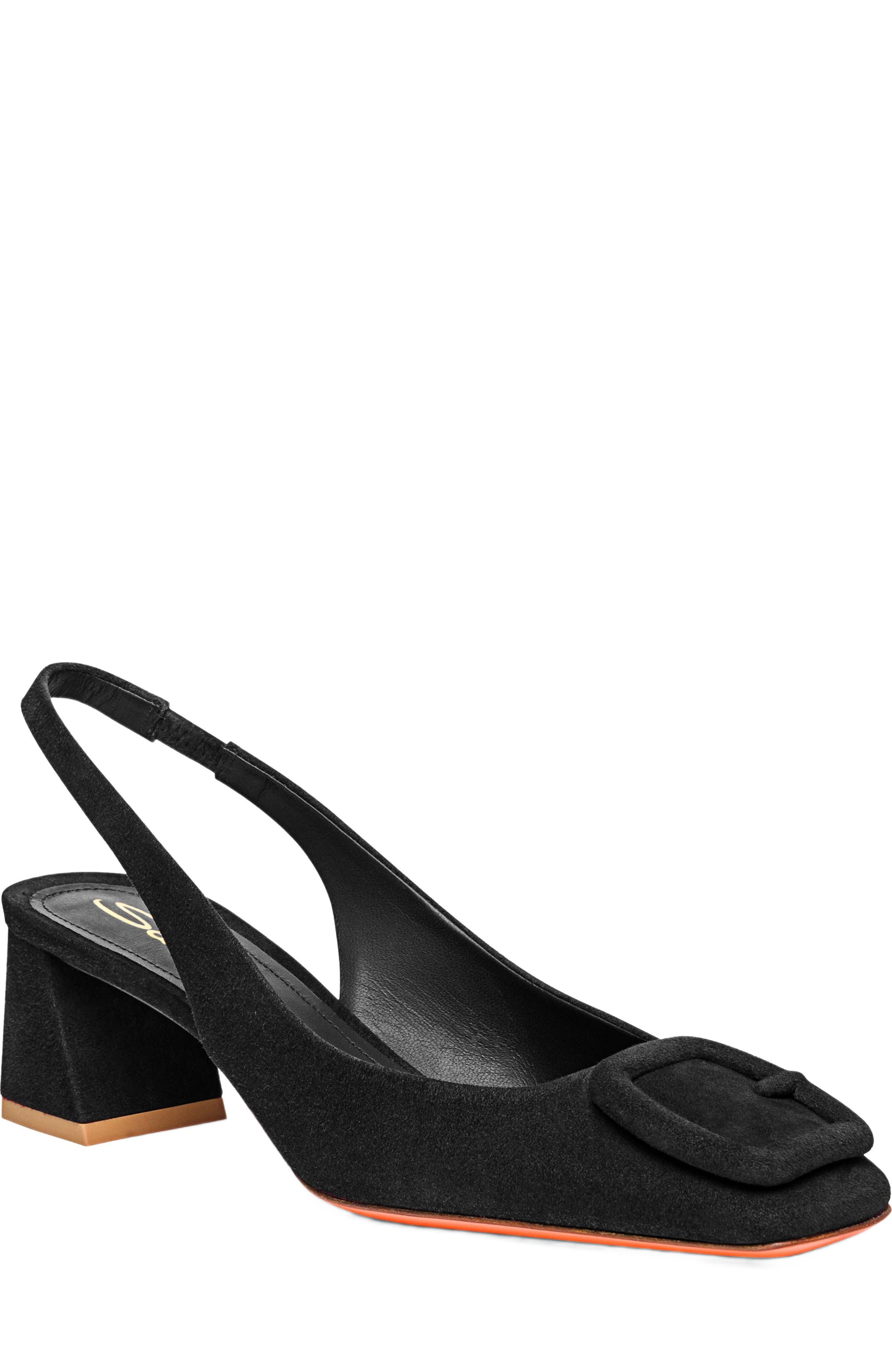 Santoni Women
s Lemon Suede Sling Back, Alternate, color, Black