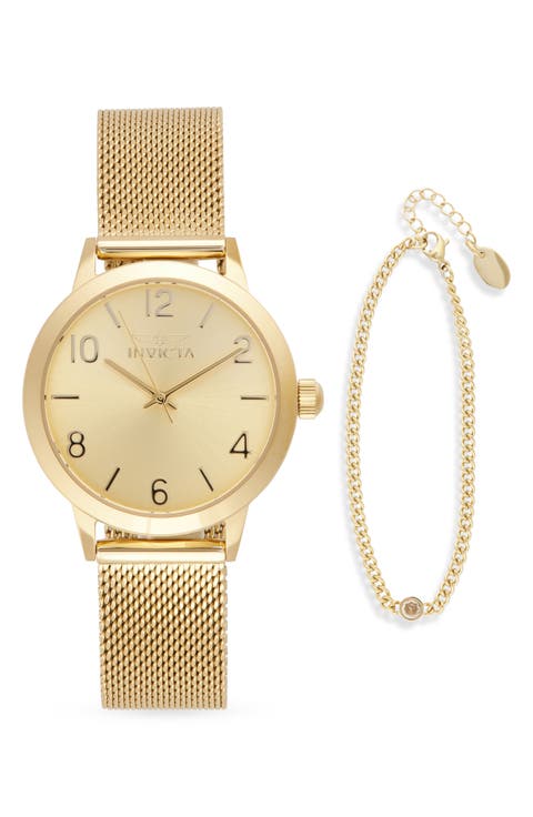 Wildflower Mesh Strap Watch & Bracelet Set