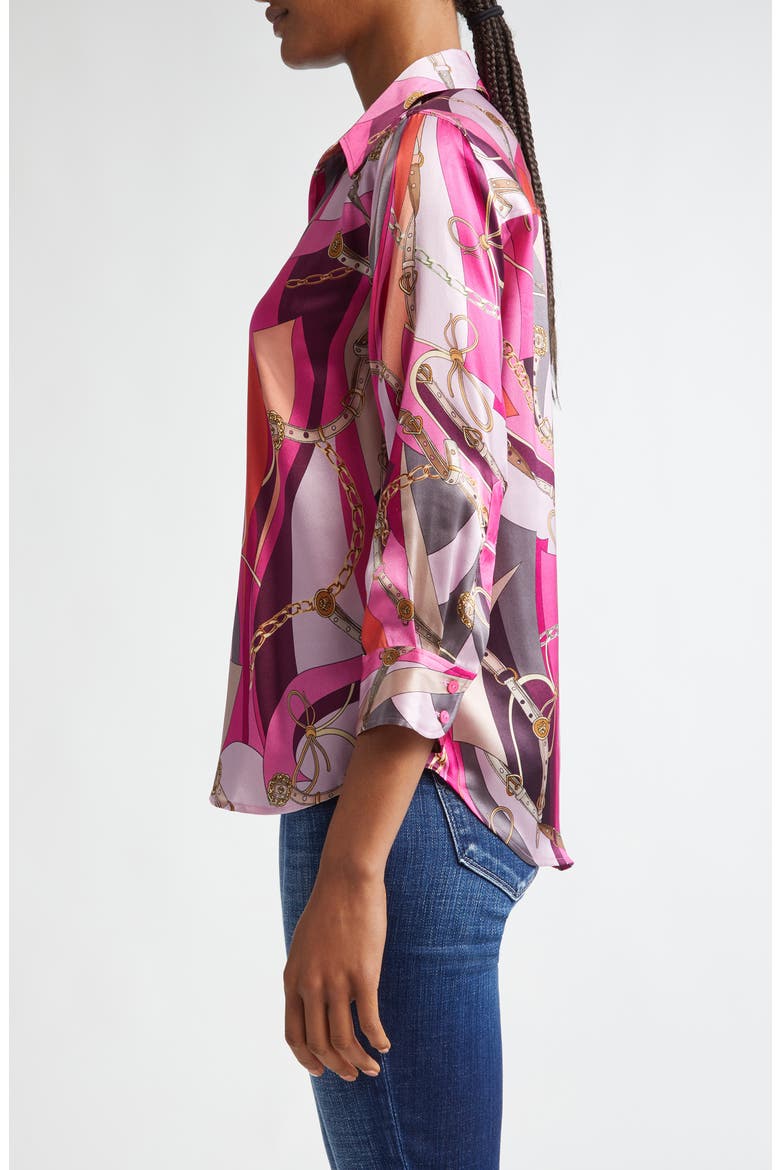 Dani Mixed Print Silk Button-Up Shirt, Alternate, color, PINK MULTI
