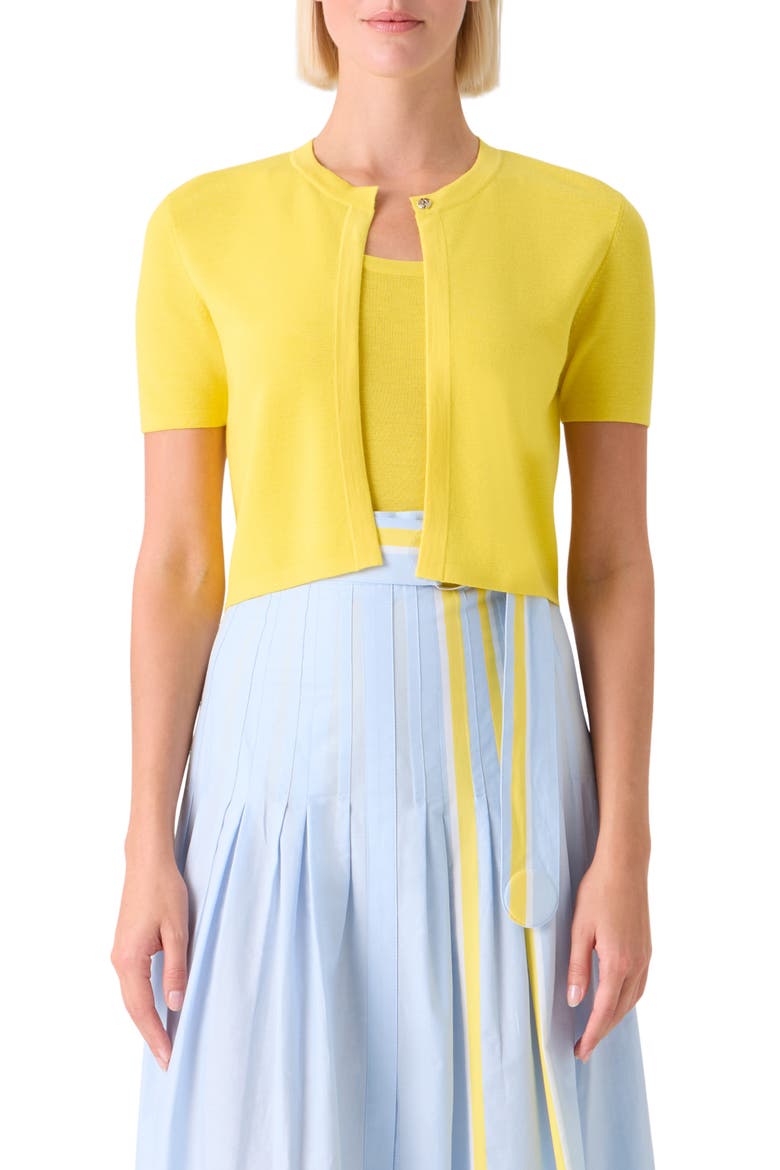 Short Sleeve Virgin Merino Wool Crop Cardigan, Main, color, LEMON ZING