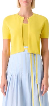 Akris punto Short Sleeve Virgin Merino Wool Crop Cardigan