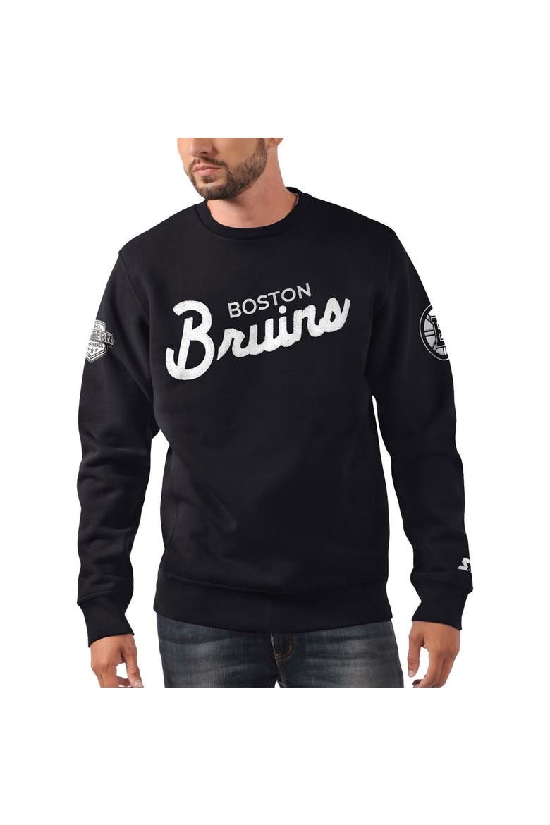 Men's Starter x NHL Black Ice Black Boston Bruins Cross Check Pullover Sweatshirt, Alternate, color, Black
