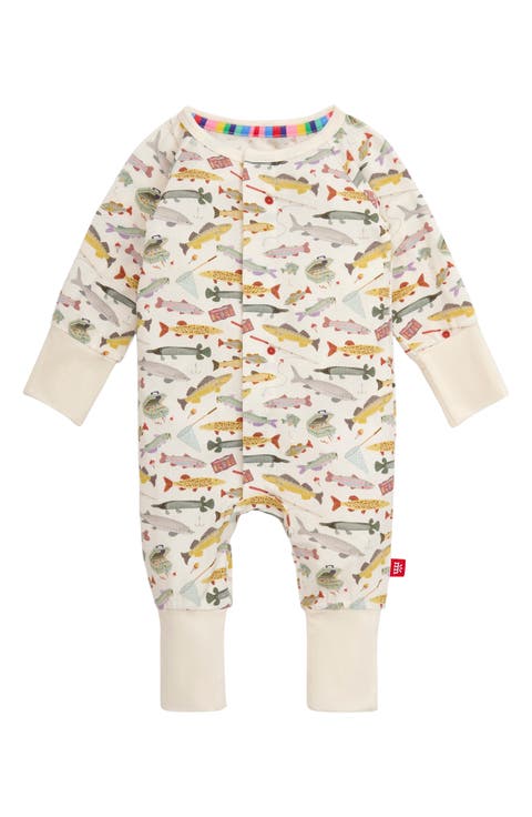 Reel Good Time Fish Print Magnetic Convertible Romper (Baby)