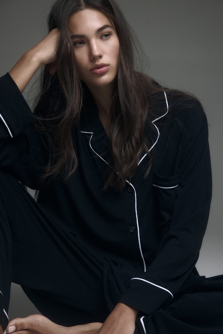 Viscose-blend Pyjamas, Alternate, color, Black