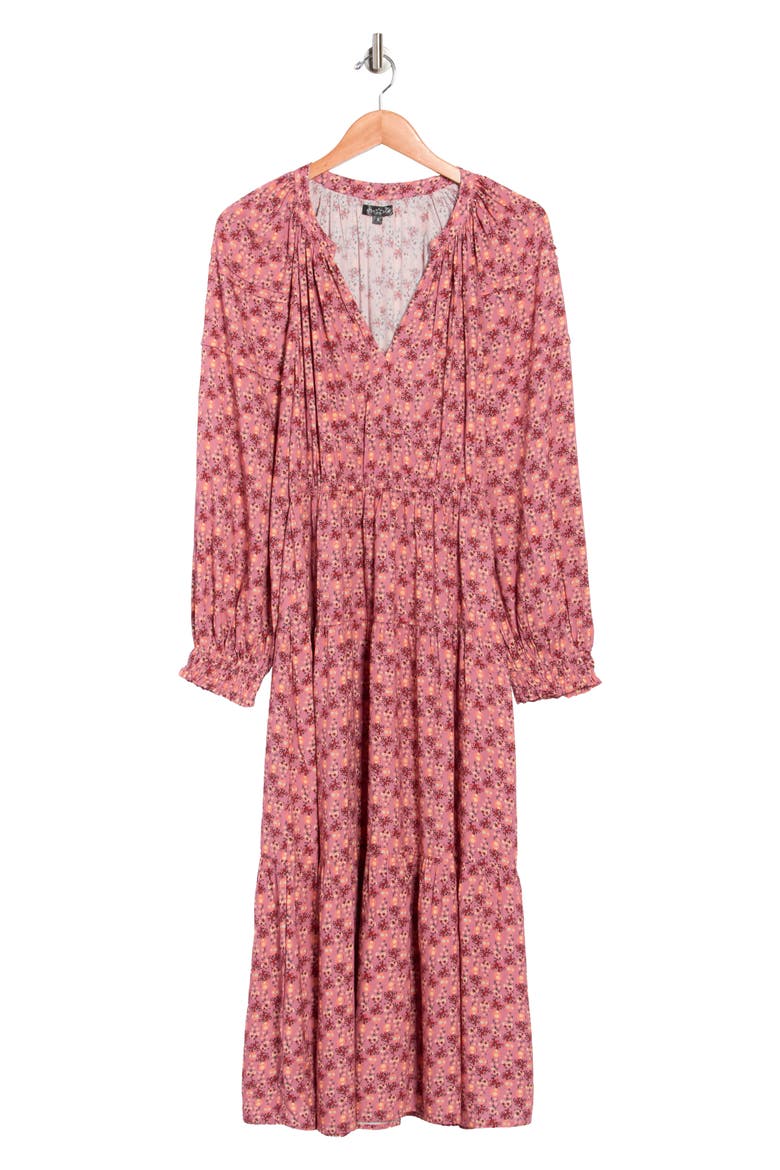 Floral Long Sleeve Maxi Dress, Alternate, color, LAVENDER PETITE FLORAL
