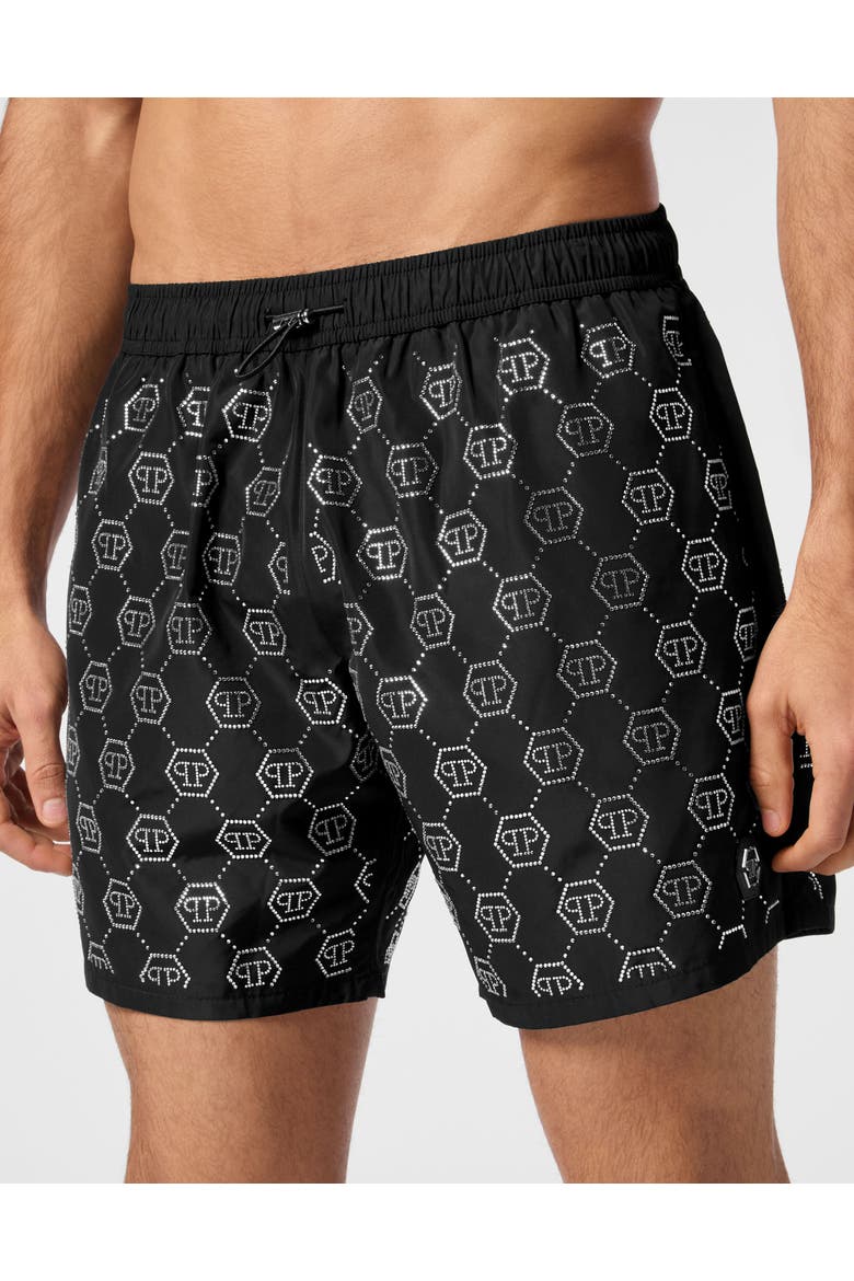 Beachwear Short Trousers Crystal Men, Alternate, color, black/silver
