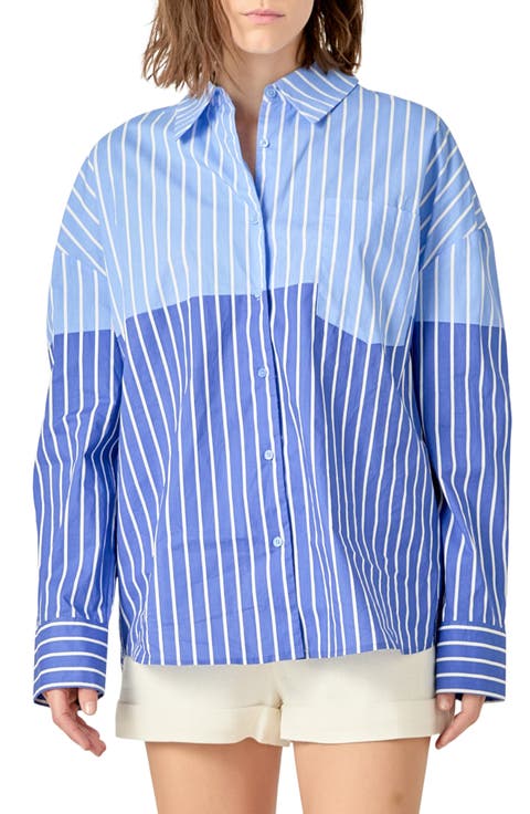 Colorblock Stripe Button-Up Shirt