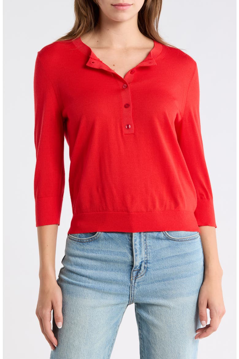 Fiblure Virgin Wool Henley Sweater, Main, color, BRIGHT RED