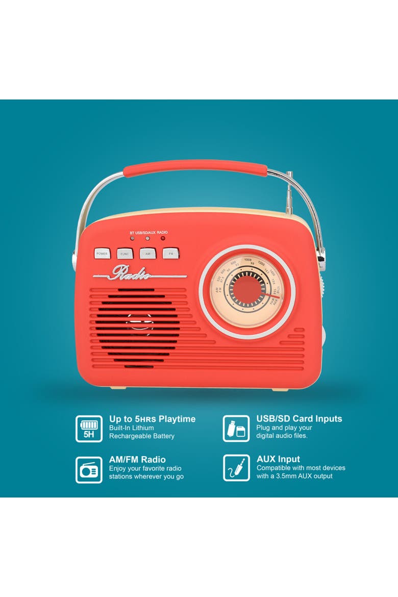 Portable Rechargeable Bluetooth Retro Speaker, Alternate, color, Red