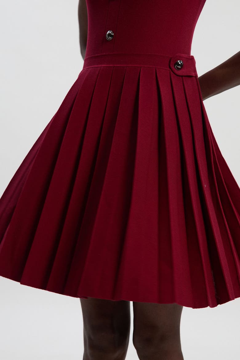 Viscose Tab Pleated Knit Mini Dress, Alternate, color, Burgundy