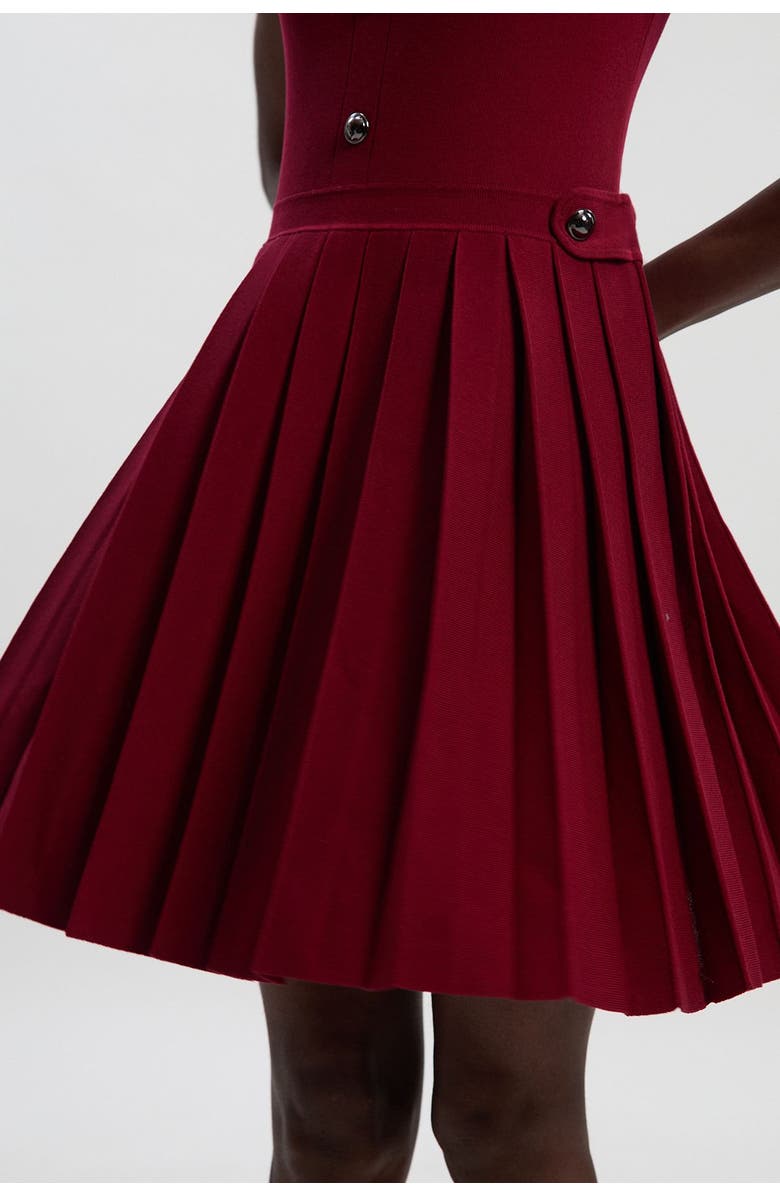 Karen Millen Viscose Tab Pleated Knit Mini Dress, Alternate, color, Burgundy