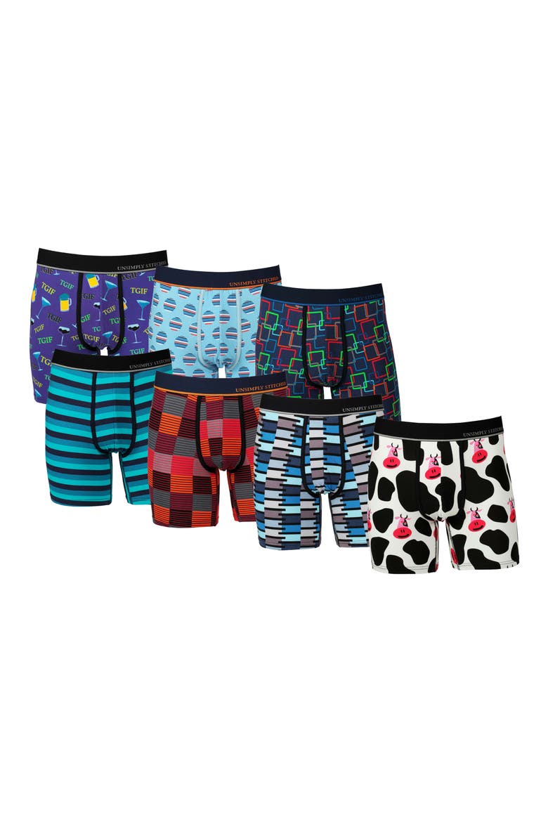 7-Pack Assorted Stretch Cotton Boxer Briefs, Main, color, BLUE/ WHITE MULTI