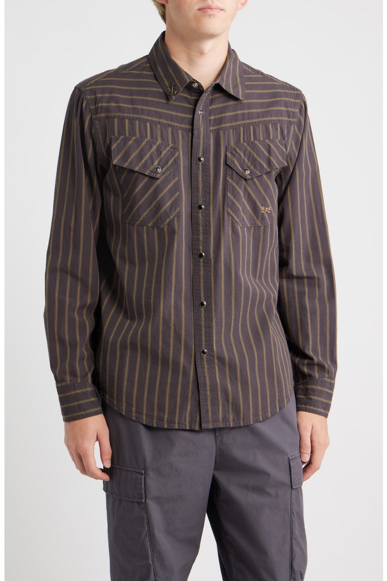 Kimbro Stripe Cotton Snap-Up Western Shirt, Main, color, BLACK