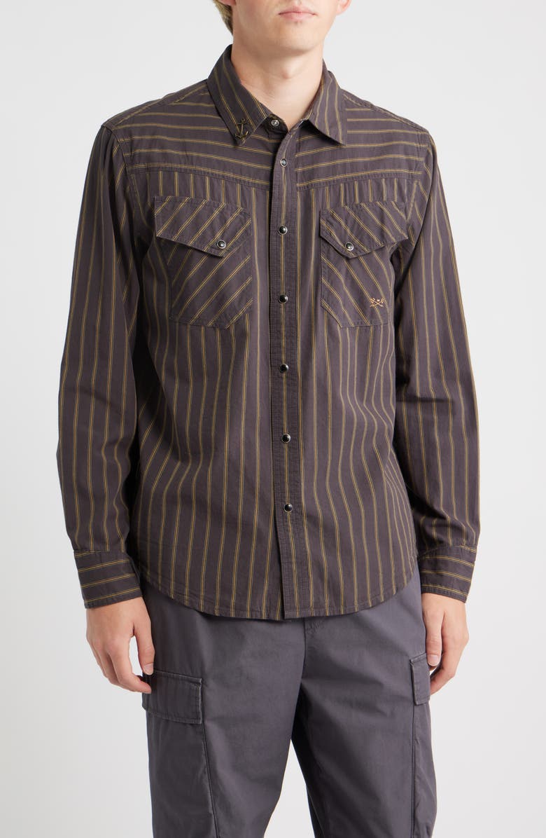 DARK SEAS Kimbro Stripe Cotton Snap-Up Western Shirt, Main, color, Black