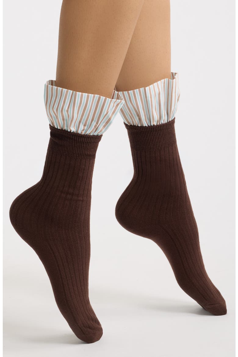 Lauren Stripe Ruffle Socks, Main, color, BROWN