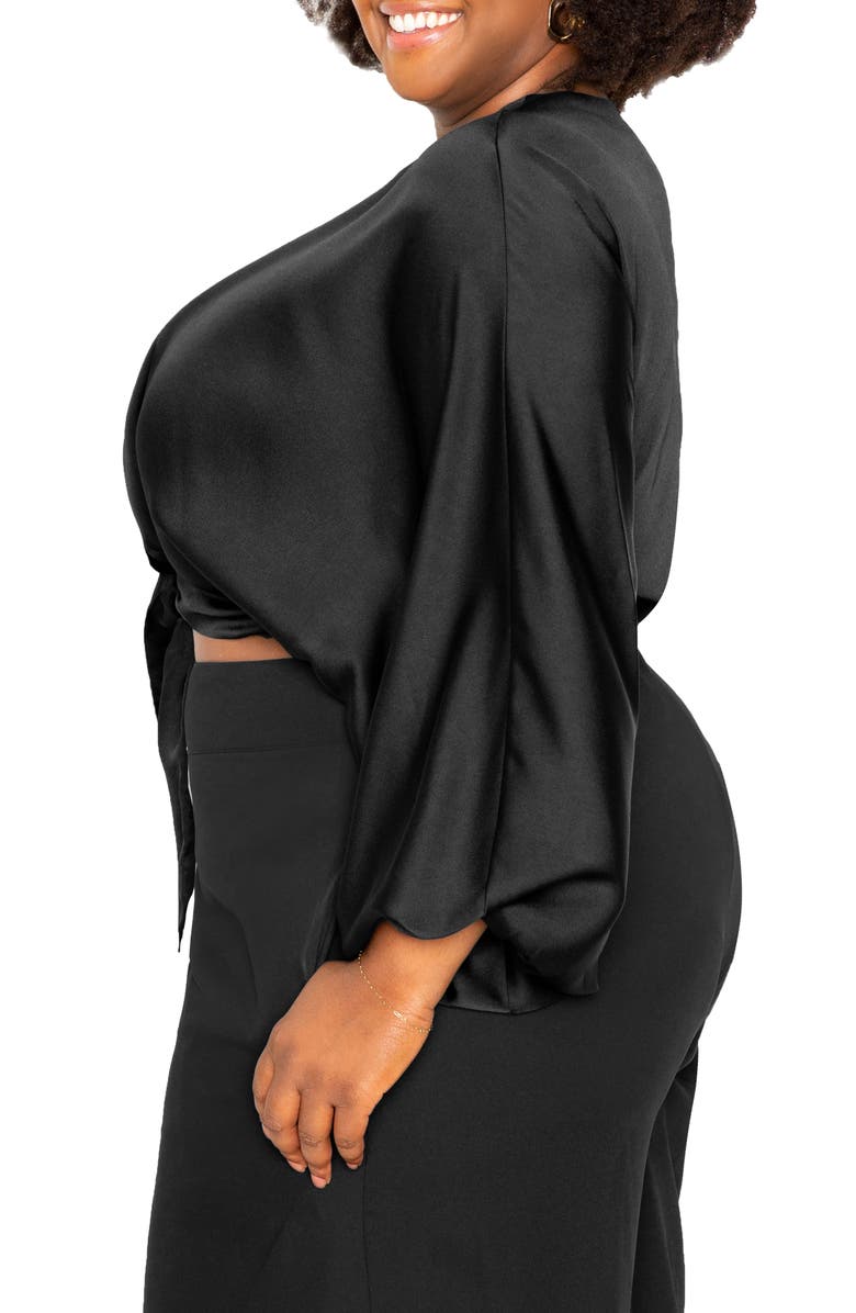 BUXOM COUTURE Tie Front Long Sleeve Satin Blouse, Alternate, color, 