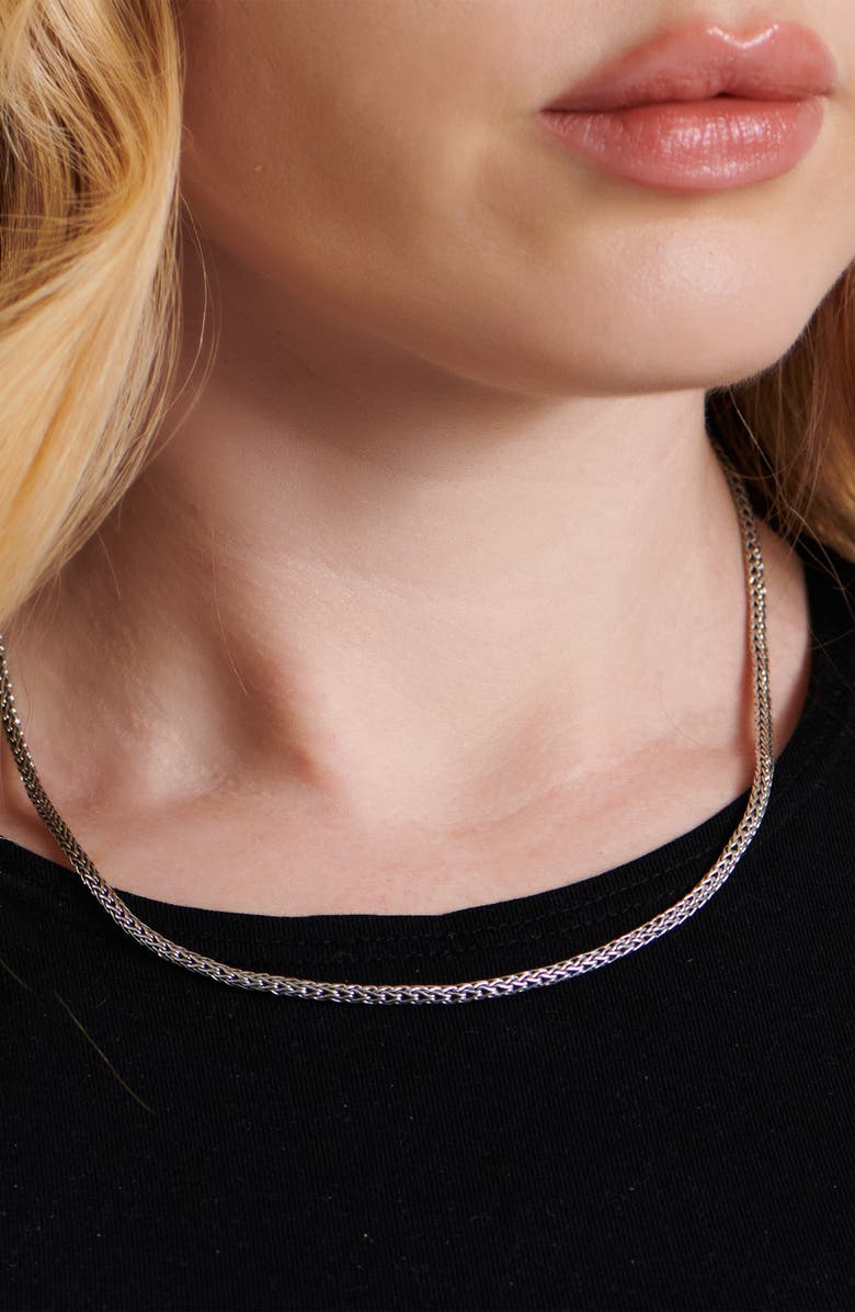 DEVATA Gender Inclusive Sterling Silver Dragon Bone Round 2.5mm Chain Necklace, Alternate, color, 