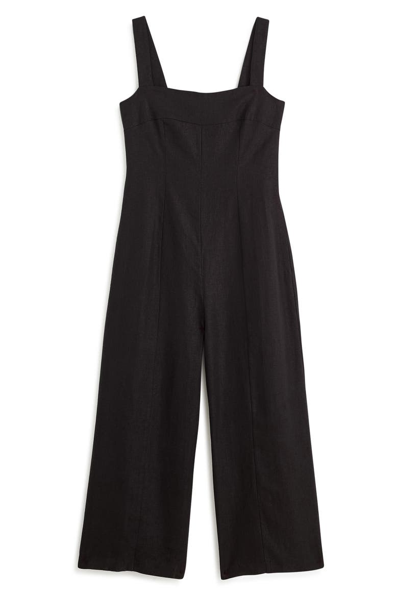 Square Neck Wide Leg Linen Jumpsuit, Alternate, color, JET BLACK