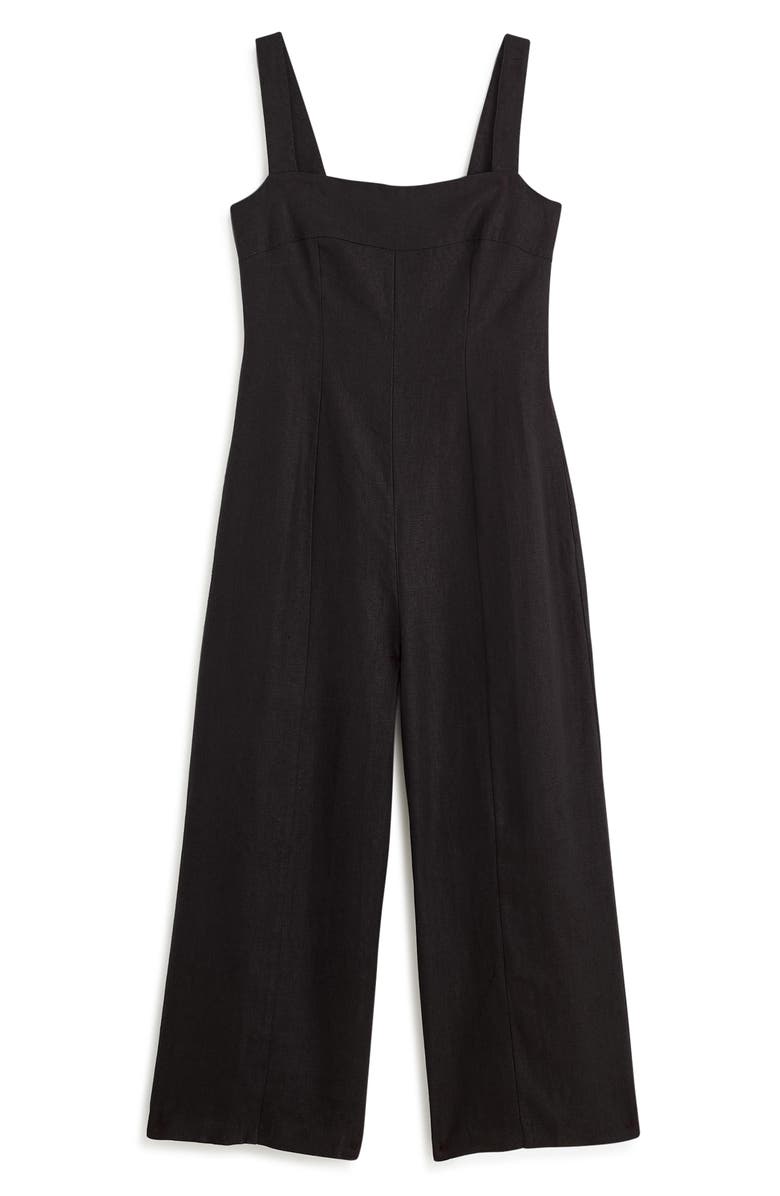 Madewell Square Neck Wide Leg Linen Jumpsuit, Alternate, color, Jet Black