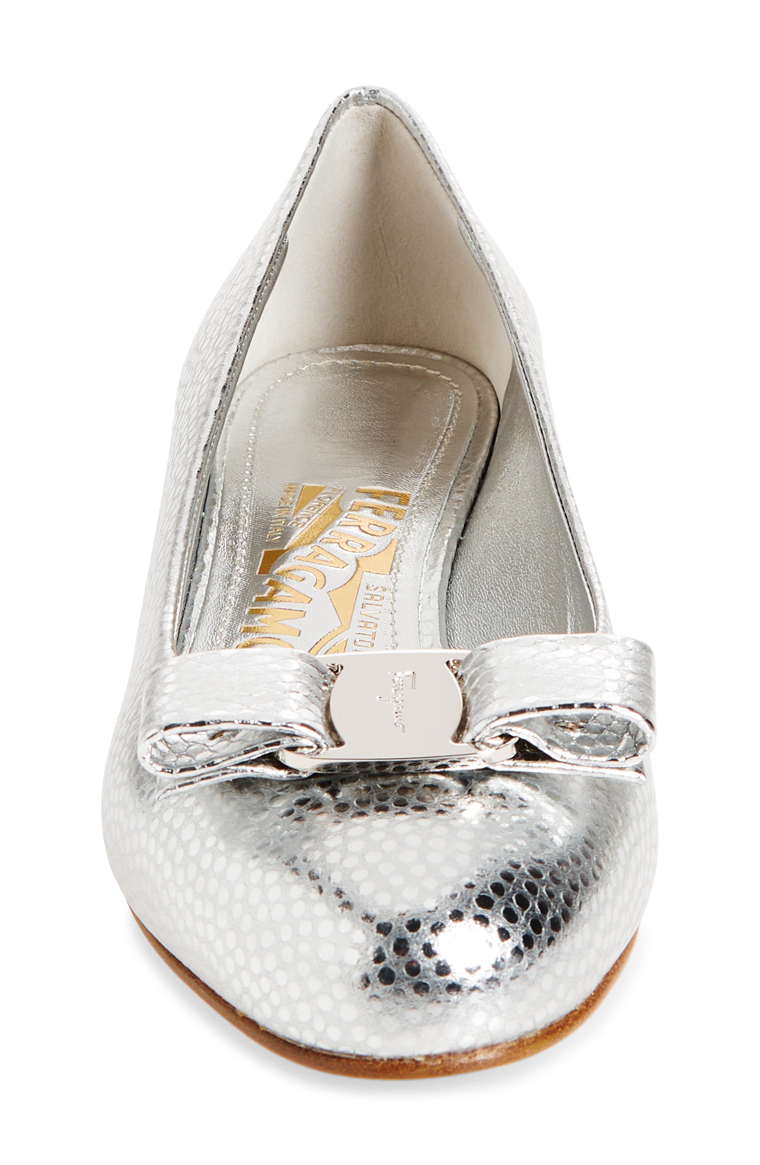 Vara Bow Metallic Leather Pump, Alternate, color, SILVER