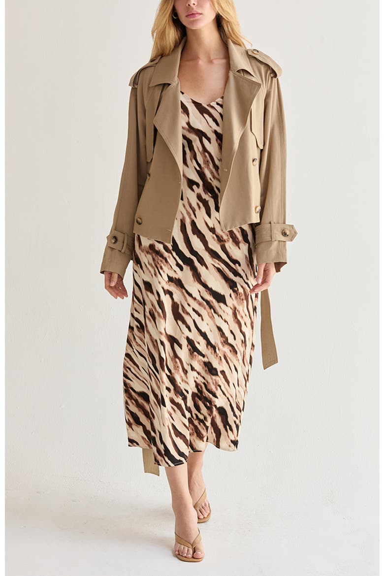 Double Breasted Crop Trench Coat, Alternate, color, Khaki