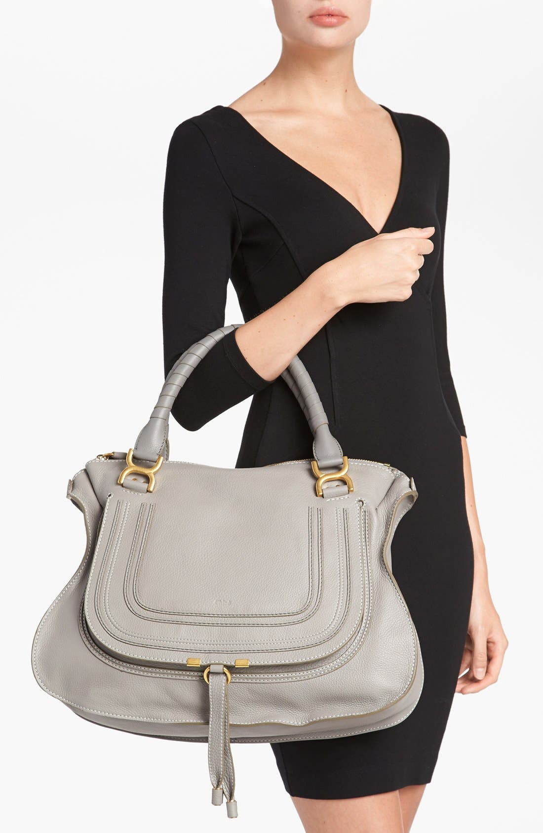 Chloé Large Marcie Leather Satchel, Alternate, color, 