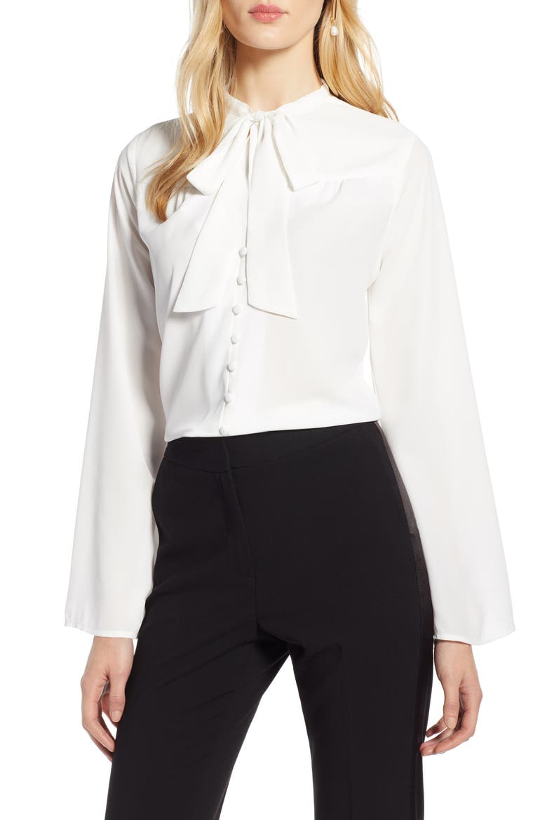 Tie Neck Blouse, Main, color, IVORY