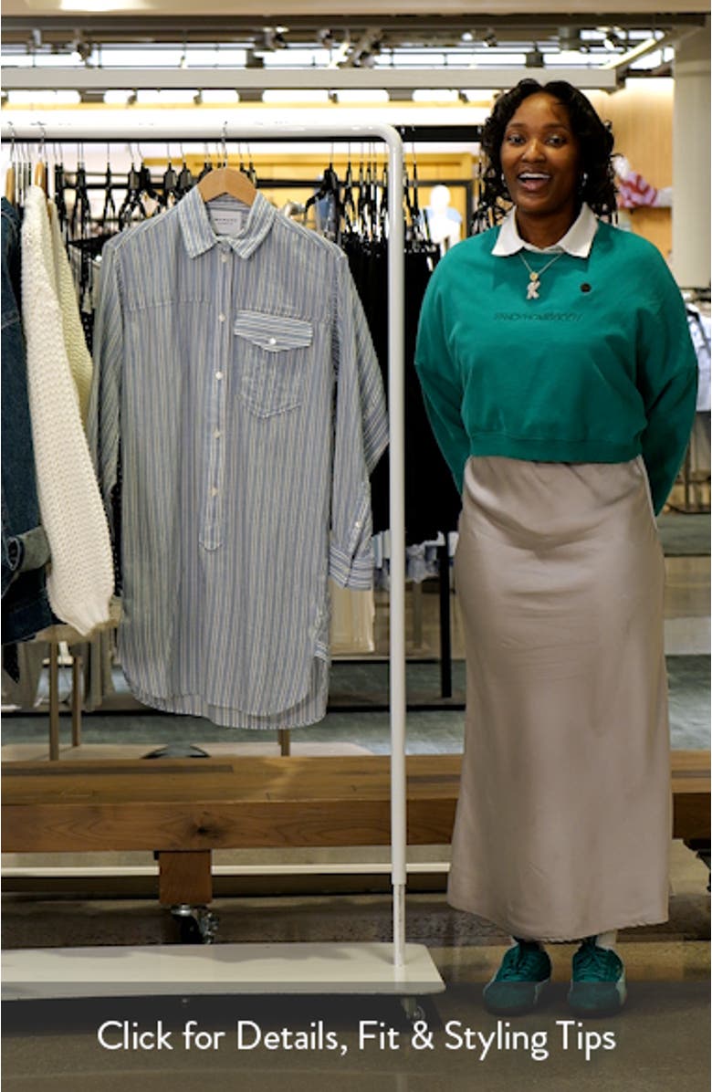 Loriane Stripe Tie Belt Long Sleeve Cotton Shirtdress, sales video thumbnail