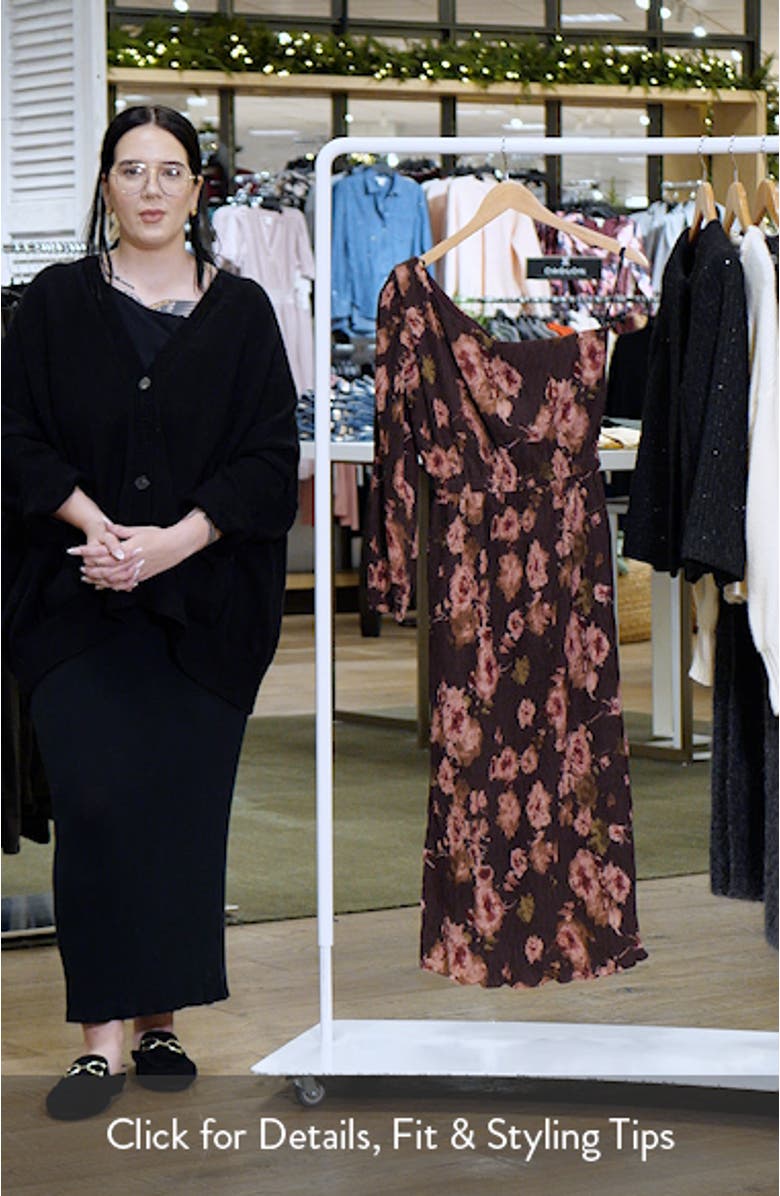 Floral One-Shoulder Plissé Midi Dress, sales video thumbnail