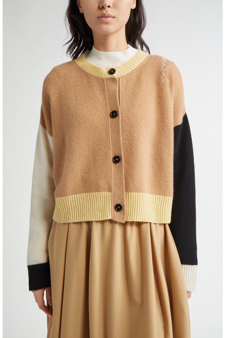 Colorblock Boxy Crop Cashmere Cardigan, Main, color, TAN