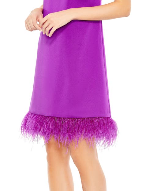 Mac Duggal Feathered Hem High Neck Sleeveless A Line Dress