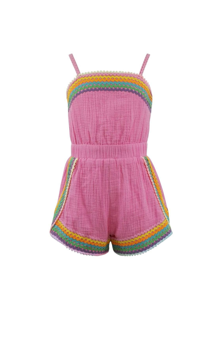 Lola + The Boys Rainbow Summer Romper, Main, color, Pink