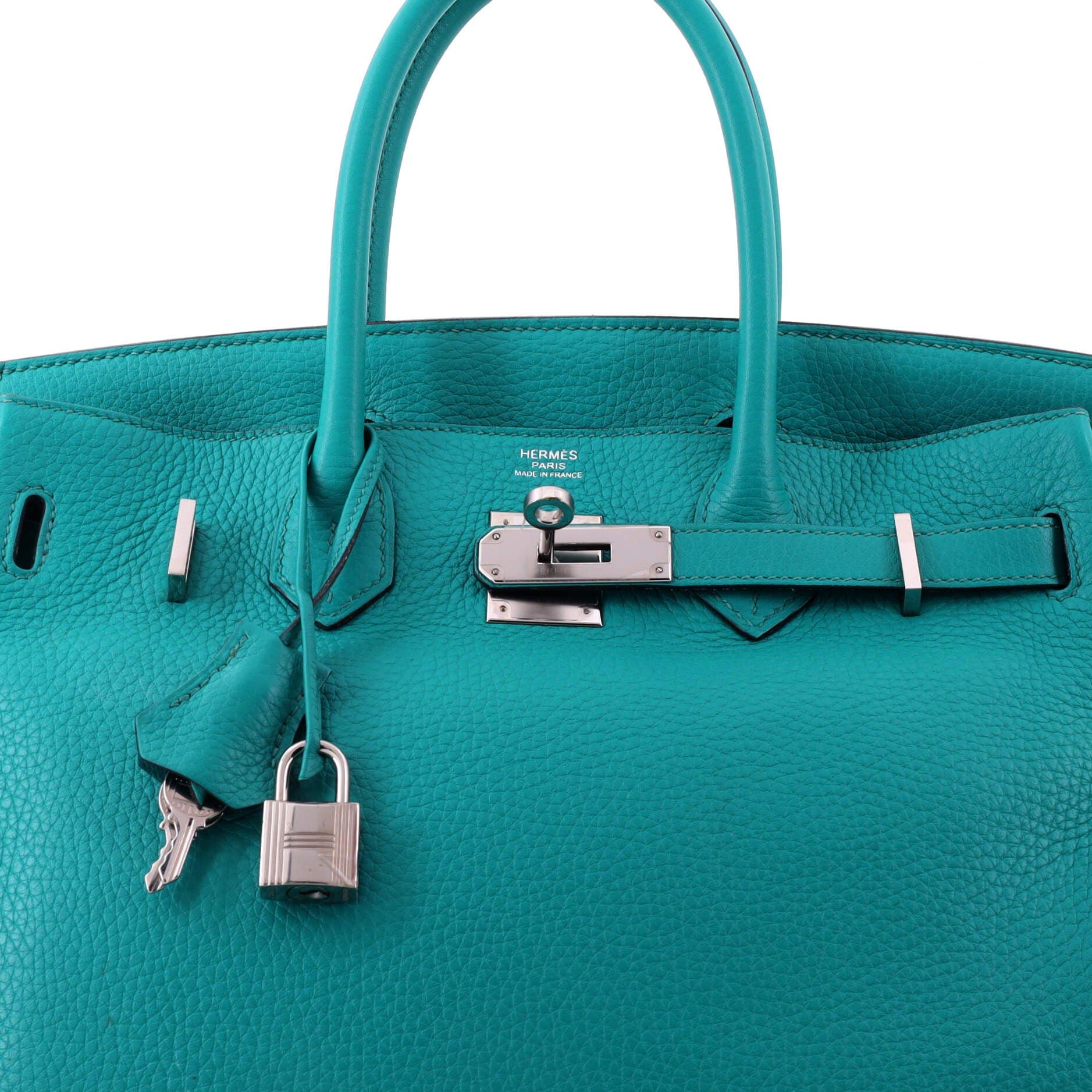 Pre-Owned Hermes Birkin Handbag Blue Clemence with Palladium Hardware 30, Alternate, color, Bleu Paon