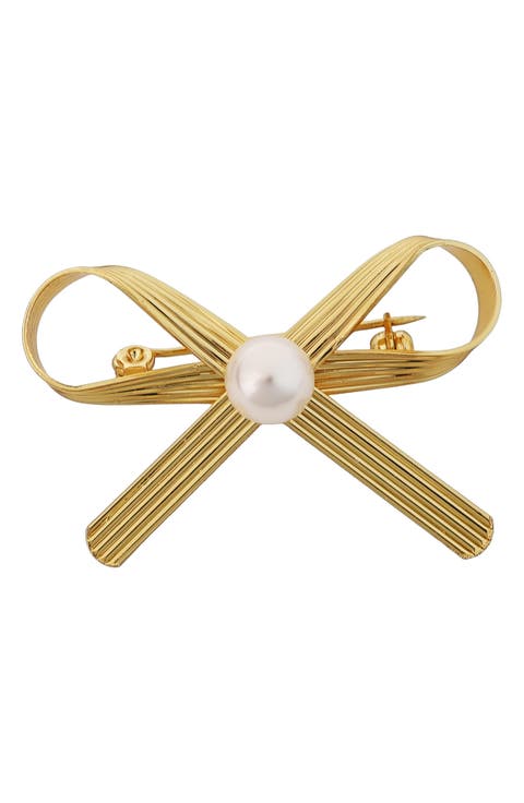 Imitation Pearl Bow Brooch
