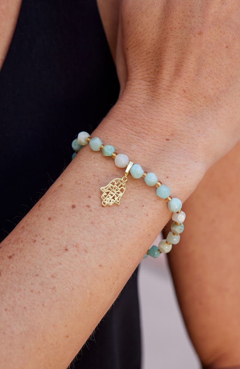 SAVVY CIE JEWELS Beaded Stretch Pendant Bracelet, Alternate, color, Gold/Amazonite