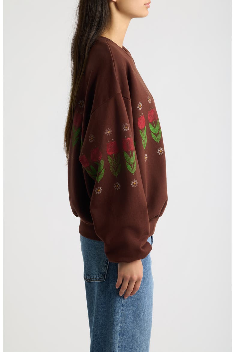 Camp Flowers Oversized Graphic Sweatshirt, Alternate, color, DARK AUBURN