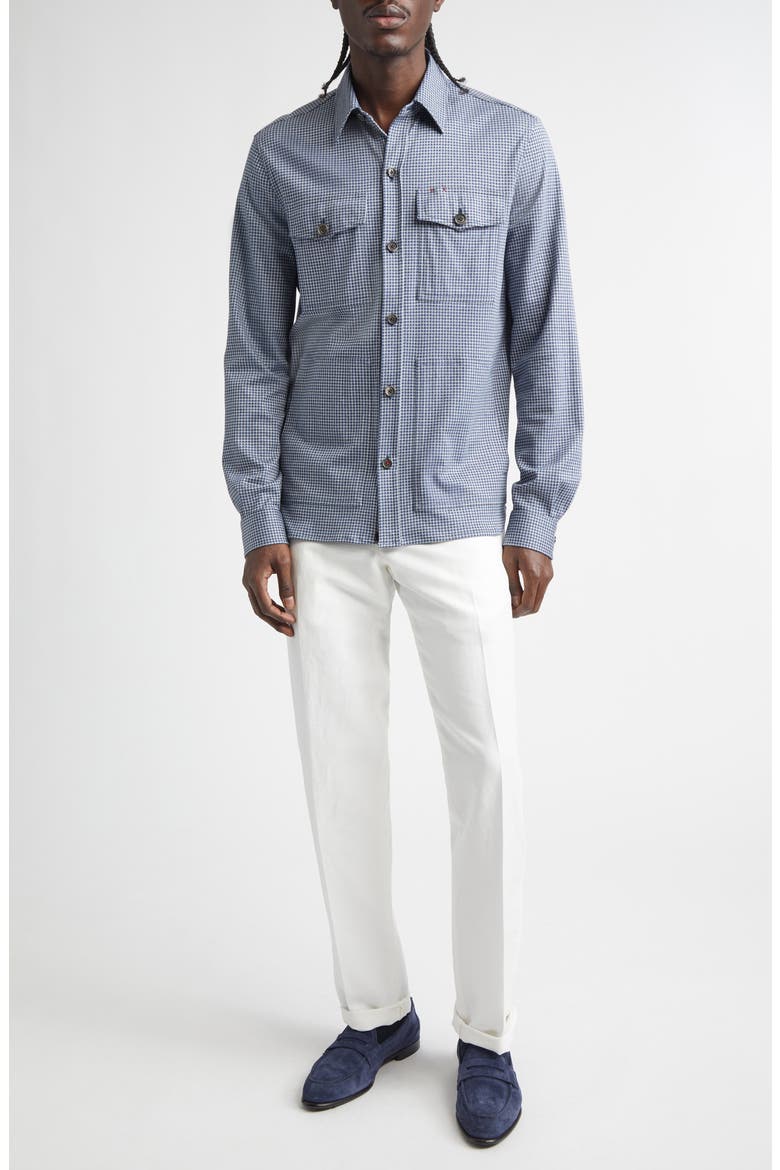 The Check Cotton & Silk Overshirt, Alternate, color, MEDIUM BLUE