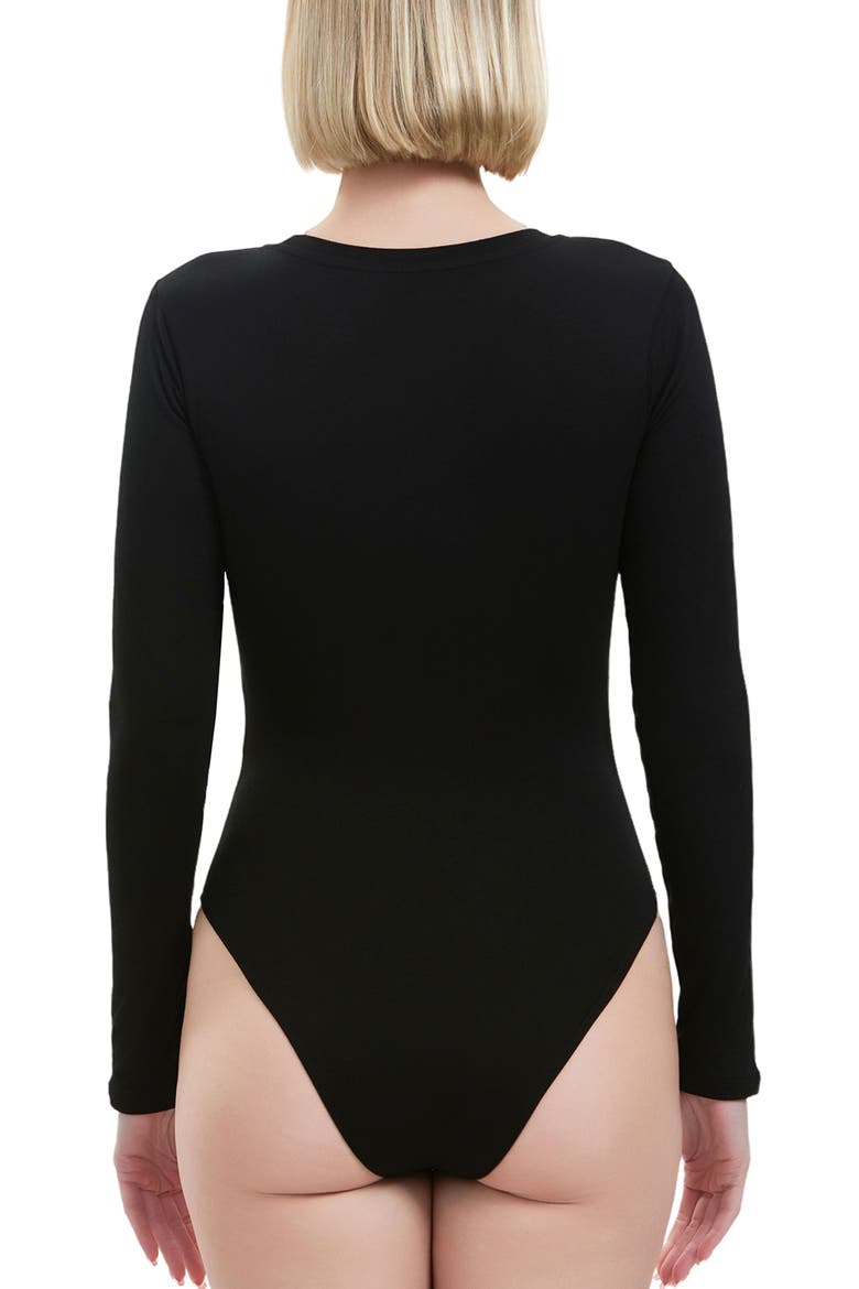 Round Neck Long Sleeve Bodysuit, Alternate, color, Black