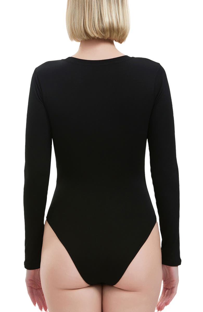 Kimi & Kai Round Neck Long Sleeve Bodysuit, Alternate, color, Black
