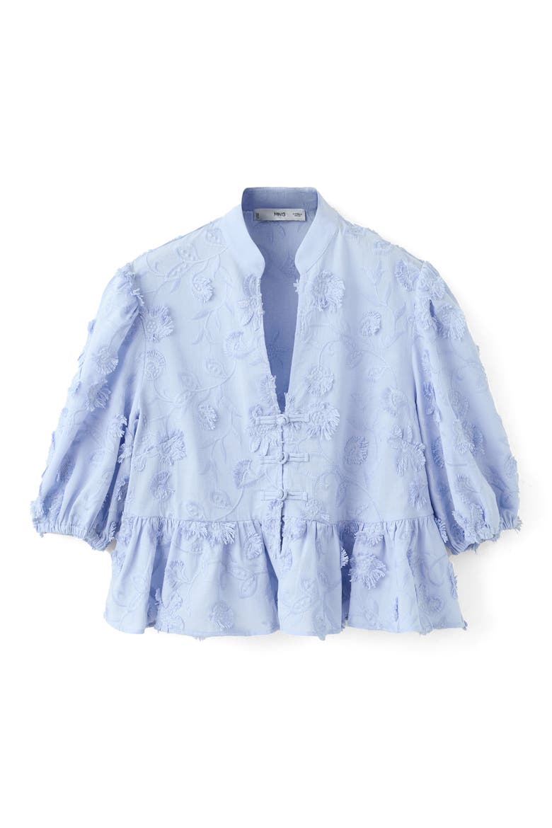 Floral Puff Sleeve Peplum Top, Alternate, color, SKY BLUE