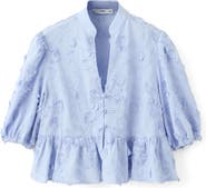 MANGO Floral Puff Sleeve Peplum Top