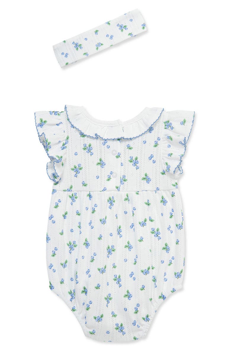 Little Me <p>Blueberry Bubble Romper & Headband Set <\/p>, Alternate, color, White/ Blue