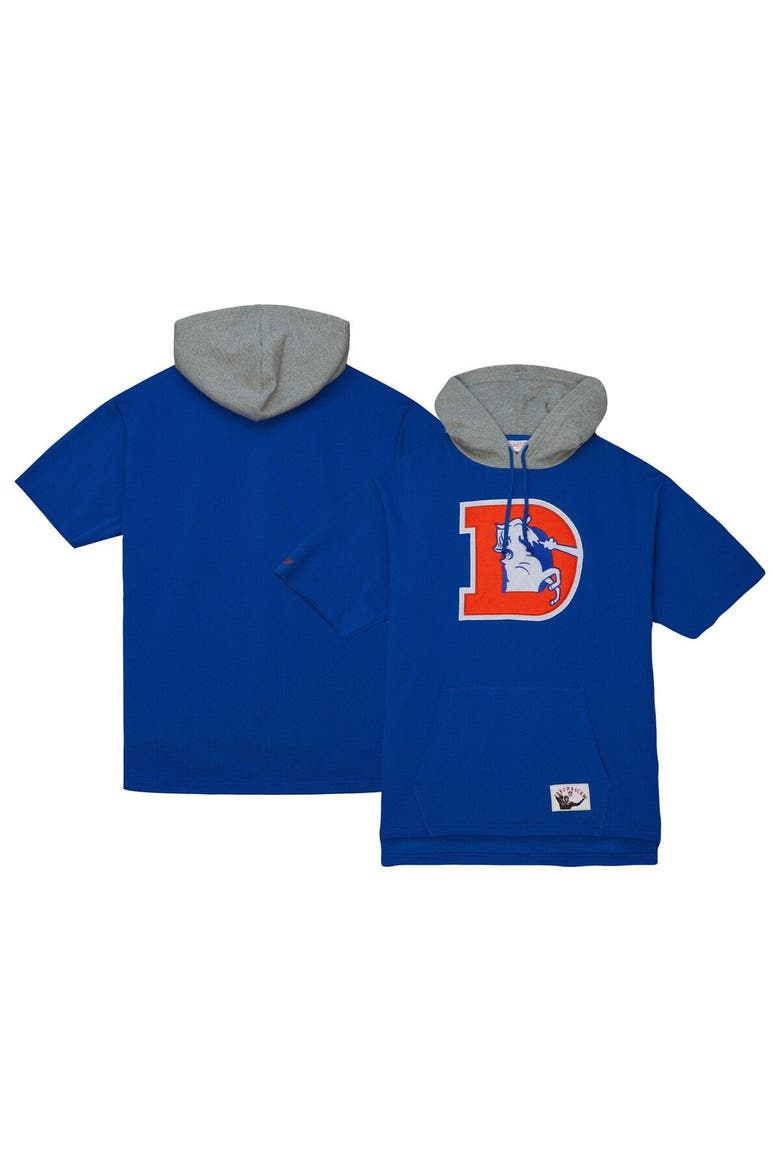 Men's Mitchell & Ness Royal Denver Broncos Postgame Short Sleeve Hoodie, Main, color, Royal