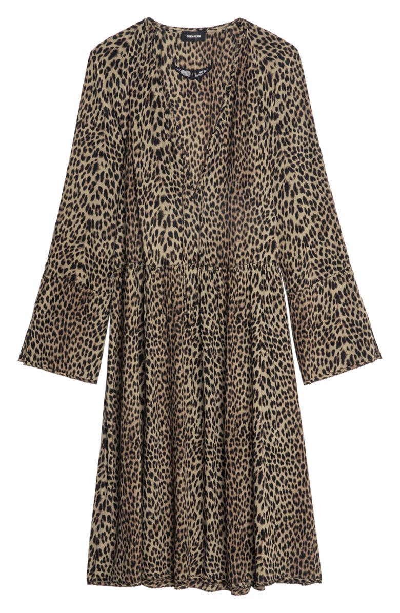 Zadig & Voltaire Rinas Long Sleeve Leopard Print Dress, Alternate, color, Leaves
