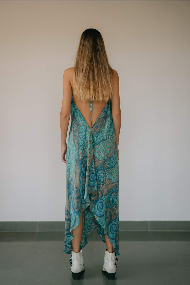 Classic Silk Dress Coco, Alternate, color, Turquoise Swirl