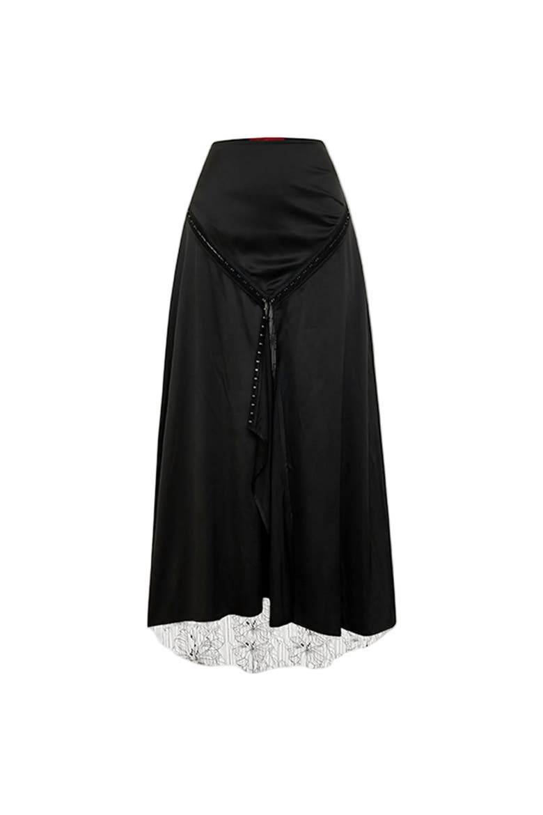 The Party Edit Slit Lace Panel Satin Maxi Skirt, Main, color, Black